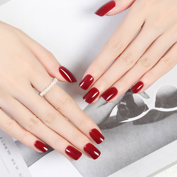 Solid Color Short Press-On Nails Self-Adhesive Ready-to-Wear Nail Tips for DIY Manicure